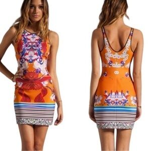 Clover Canyon Orange and Blue Patterned Mini Dress